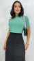 Imagem do Conjunto: Blusa Gola Alta Verde Oliva Feminina Básica + Saia Preta Feminina Midi Em Suede Com Fenda E Ziper Frontal
