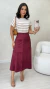 Conjunto: Blusa Nude Feminina Listras Básica + Saia Cherry Feminina Midi Em Suede na internet