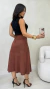 Conjunto: Regata Preta Canelada Feminina + Saia Marrom Feminina Em Suede Midi - comprar online