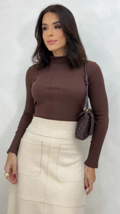 Blusa Básica Feminina Canelada Gola Alta Manga Longa - comprar online