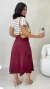 Conjunto: Blusa Nude Feminina Listras Básica + Saia Cherry Feminina Midi Em Suede - Spetaccolo Store