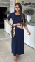 Vestido Azul Marinho Midi Com Manga - Spetaccolo Store