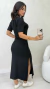 Vestido Feminino Midi Básico Em Moletinho Com Manga Soltinho Fenda E Bolso Lateral