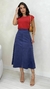 Saia Azul Feminina Midi Em Suede Com Fenda E Ziper Frontal - comprar online