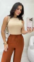 Calça Pantalona Terracota Feminina Em Crepe Com Bolsos Laterais - loja online