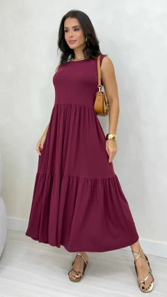 Vestido Bordô Feminino Duas Marias Regata Midi - comprar online