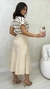 Saia Off White Feminina Midi Em Suede Com Fenda E Ziper Frontal