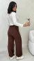 Calça Feminina Pantalona Em Crepe Com Elástico Bolsos Laterais