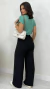 Calça Pantalona Preta Feminina Em Crepe Com Bolsos Laterais