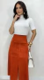 Saia Terracota Feminina Midi Em Suede Com Fenda E Ziper Frontal - loja online