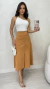 Conjunto: Blusa Branca Canelada Nula Manga Um Ombro Só Com Argola Dourada + Saia Cobre Feminina Midi Em Suede - comprar online