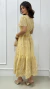 Vestido Amarelo Bordado Em Laise Midi Com Manga Lástex Na Cintura - Spetaccolo Store