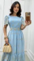 Vestido Azul Bordado Em Laise Midi Com Manga Lástex Na Cintura - Spetaccolo Store