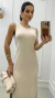 Vestido Off White Regata Feminino Midi Casual Em Moletinho Com Listras E Fenda Lateral