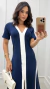 Vestido Azul Marinho Midi Bicolor Feminino Em Moletinho Com Manga Decote V - comprar online