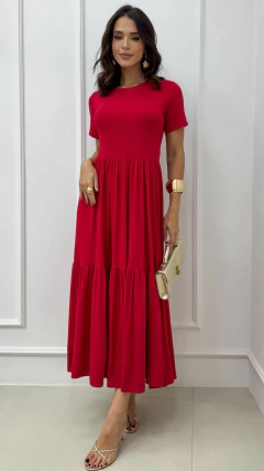 Vestido Vermelho Feminino Duas Marias Midi Com Manga Curta - comprar online