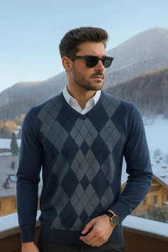 Suéter Masculino Jacquard Gola V G'Dom - comprar online