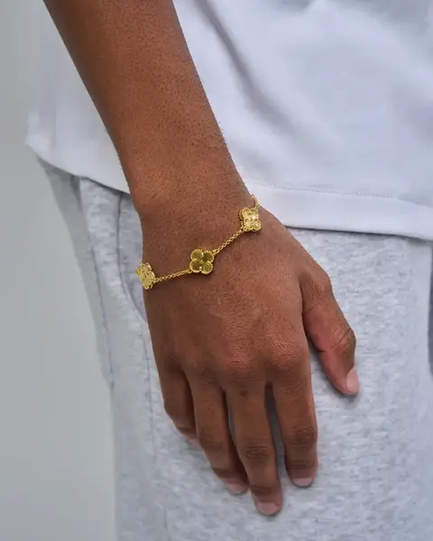 Pulseira Masculina Trevo Dourada Banhada A Ouro 18K