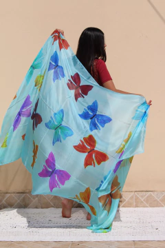 Véu Em Seda Pura Pintado à Mão - Borboletas na internet