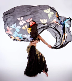 Véu Em Seda Pura Pintado à Mão - Borboletas c/ Fundo Preto - comprar online