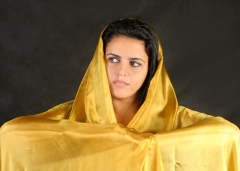 Véu Em Seda Pura Pintado à Mão - Dourado - comprar online