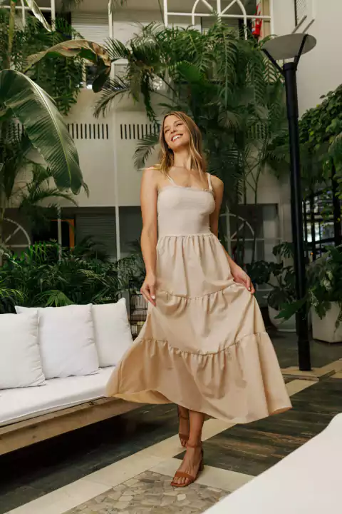 Vestido Volados Largo beige - comprar online