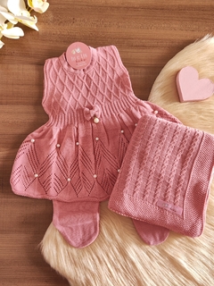 Saída de Maternidade Luiza - Rose - 3 peças ( manta, vestido e calça) na internet