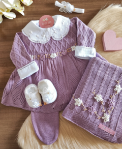Kit Saída de Maternidade Luxo Júlia - Lilás - 3 peças