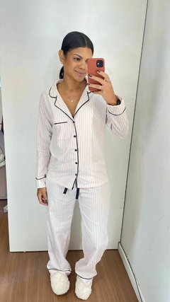 Branco listrado com rosa - loja online