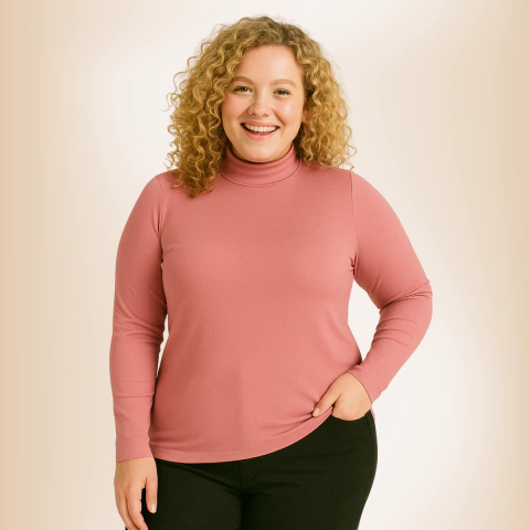 Blusa Feminina Plus Size Manga Longa Gola Alta em Suplex Light | Casual e Academia - comprar online