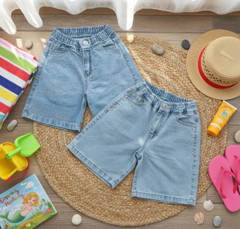 Bermuda jean strass/ tachas niña - comprar online