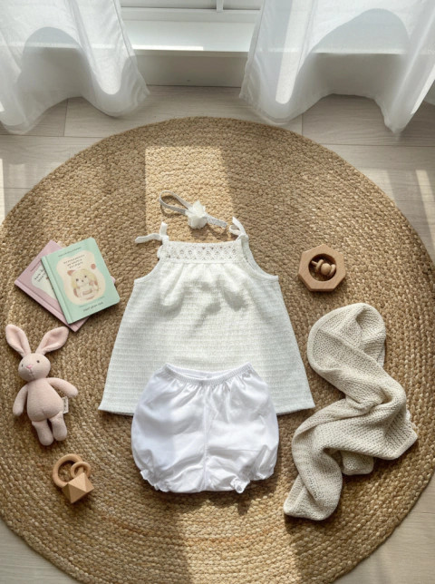 Conjunto solero blanco beba 3 piezas - comprar online