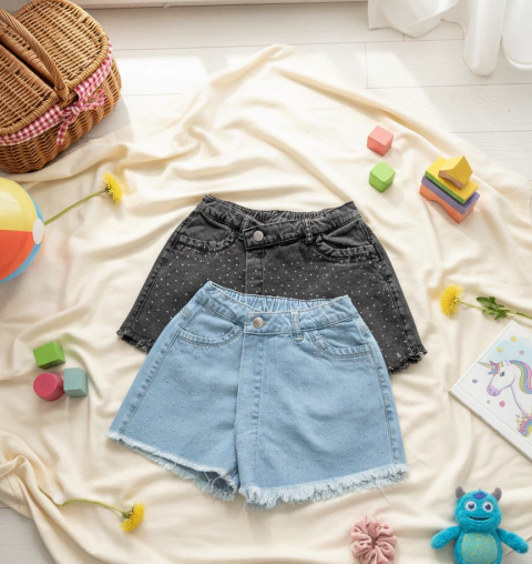 Short pollera jean cruzado strass - comprar online
