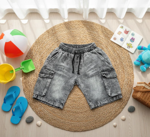 Curva surtida- Bermuda baggy cargo nevado gris niño - comprar online