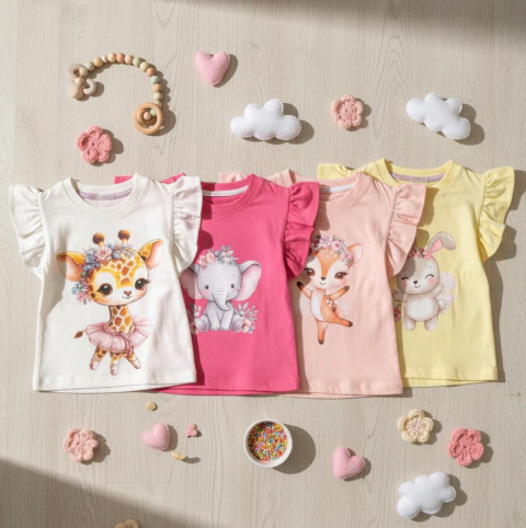 Remera estampada beba con volados premium - comprar online