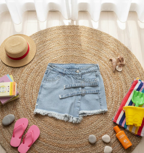 Short pollera jean cruzado hebilla - comprar online