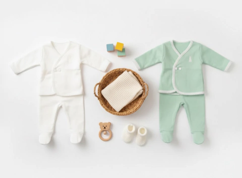 Ajuar tres piezas bebes RN en bolsa de tul liso - comprar online