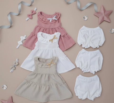 Conjunto 3 piezas vestido volado beba - comprar online