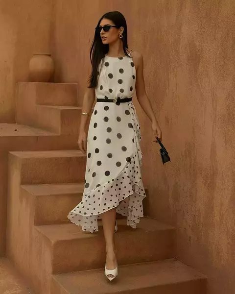 VESTIDO CHIFFON ESTAMPA POA C/ CINTO FLOR KARMANI