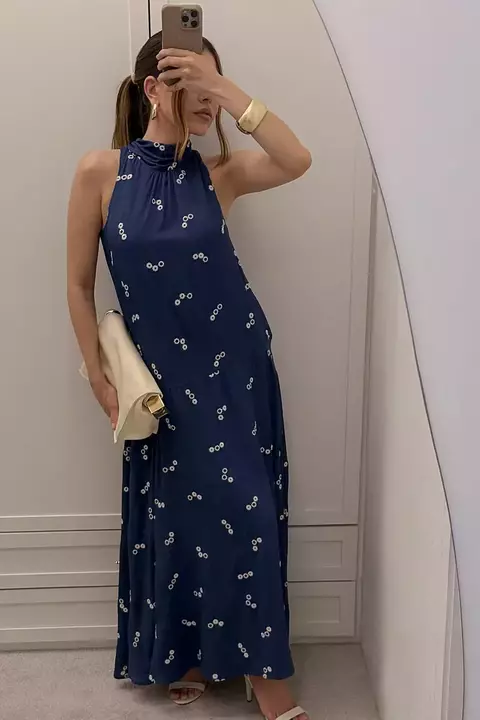 VESTIDO CREPE BORDADO GOLA FAIXA LONGA KARMANI - comprar online