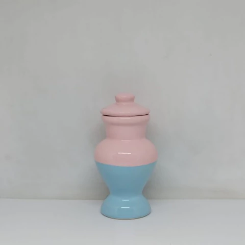 Quartinha Louça Bicolor Rosa e Azul Sem Alça Pequena