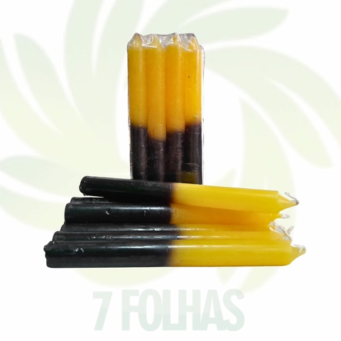Maço de vela amarela e preta 18cm com 8 unidades, marca 7 Folhas para proteção e prosperidade