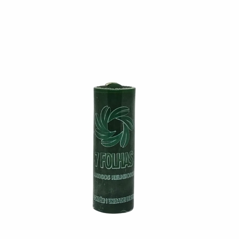 Vela de 7 Dias Verde 250g da 7 Folhas em pé, embalagem visível, ideal para rituais de esperança e renovação.