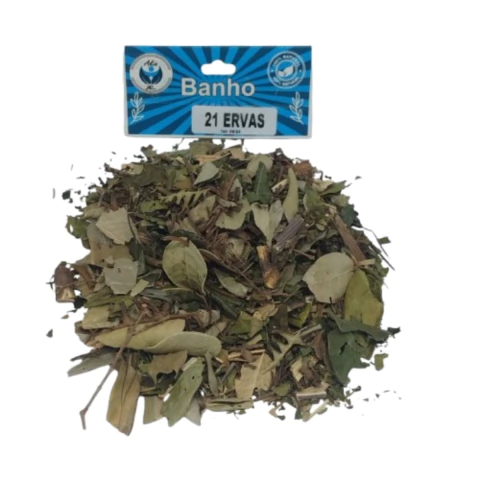 Embalagem do Banho de 21 Ervas 7 Folhas para limpeza pesada e descarrego ritualístico.