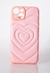 Funda Puffer Corazon En Cuero Para iPhone 14 Pro Max Rosa