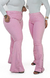 CALÇA JEANS PLUS SIZE - FLARE ROSA BEBÊ COM BOTÕES FORRADOS - BEIDÊ
