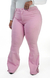 CALÇA JEANS PLUS SIZE - FLARE ROSA BEBÊ COM BOTÕES FORRADOS - comprar online