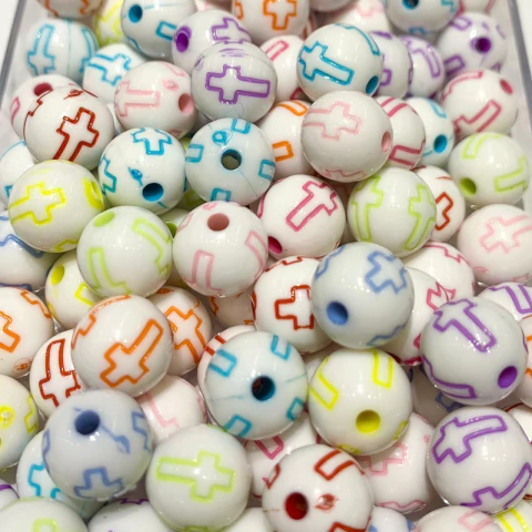 Cuentas Plásticas - Religioso Multicolor Cuenta Blanca 10mm - comprar online
