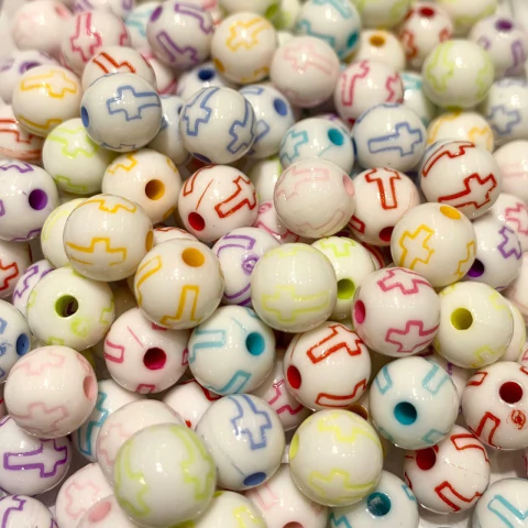 Cuentas Plásticas - Religioso Multicolor Cuenta Blanca 8mm - comprar online