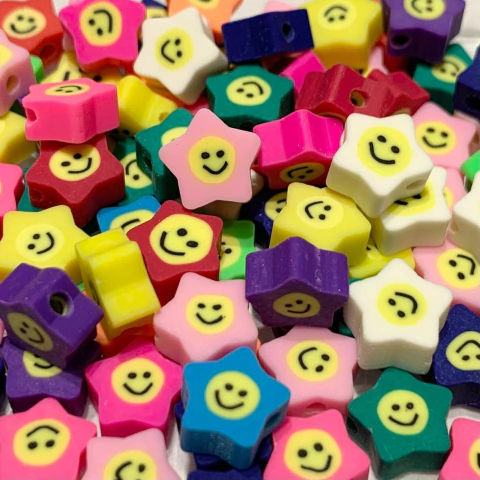 Cuentas FIMO - Estrellas Carita Multicolor 10mm - comprar online